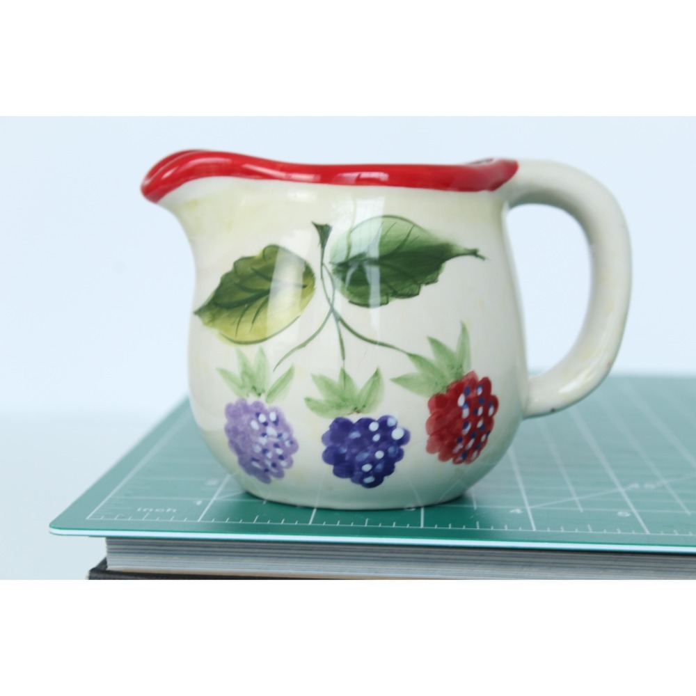 Nantucket Home Fruit Ceramic Creamer Pitcher Strawberry Blackberry Red Rim 3.5in